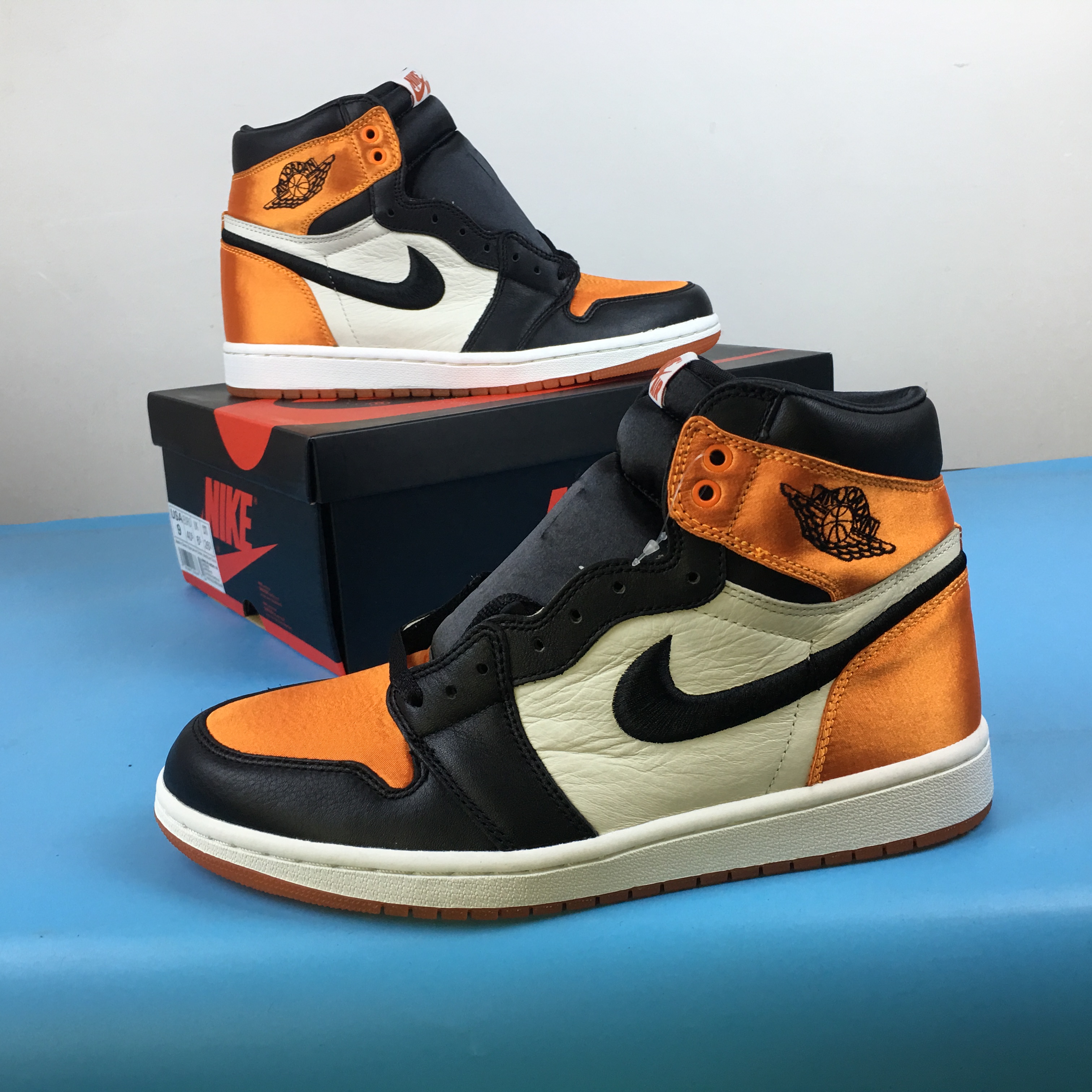 Air Jordan 1 Satin Shattered Backboard Orange Black White Shoes - Click Image to Close